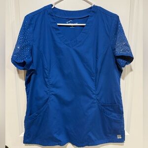 Butter-Soft Women's Crystal Bling Sleeves Scrub Top- Medium